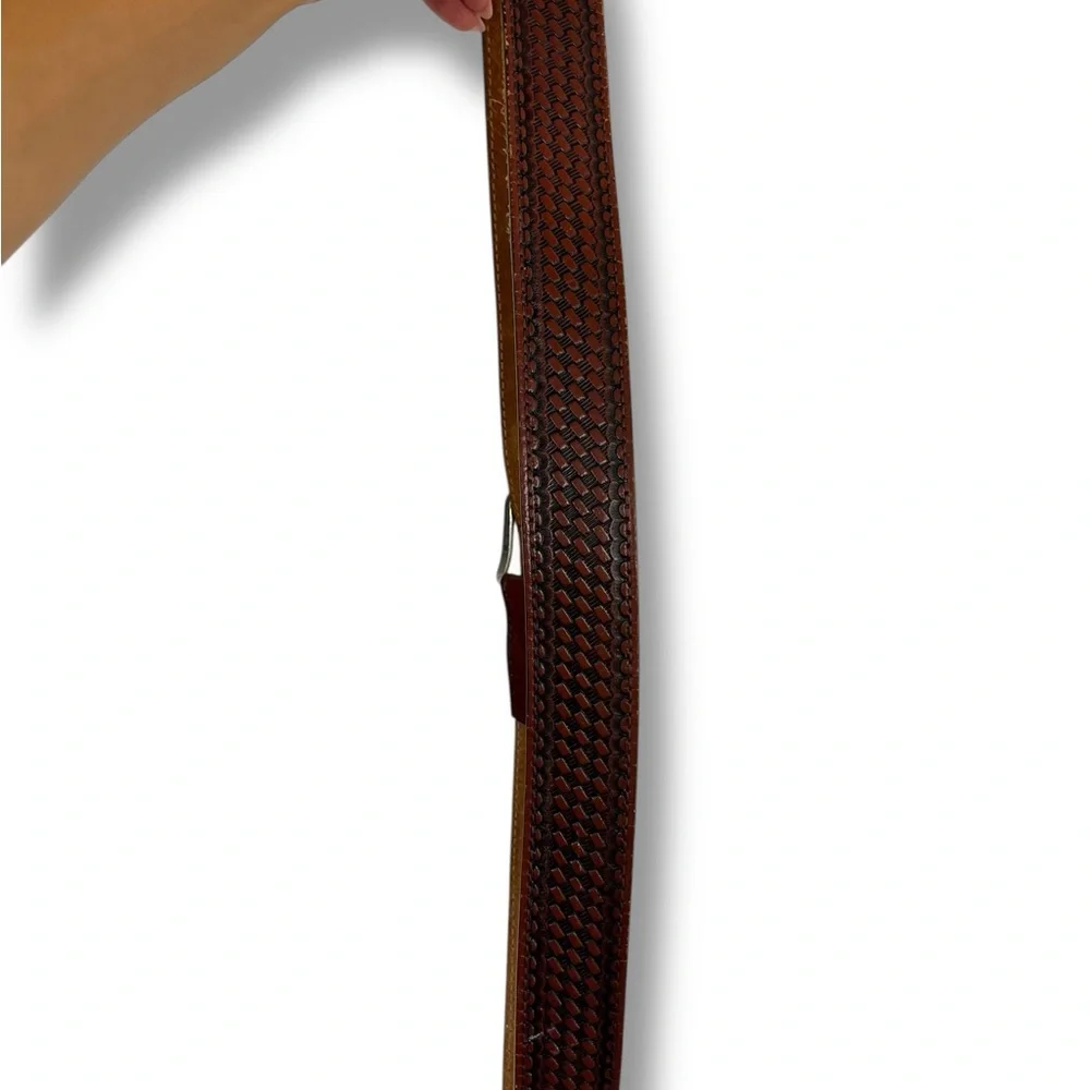 MEN'S HEAVY DUTY BASKET WEAVE WESTERN CASUAL WORK LEATHER BELT Brown 44 Lrg 1.5